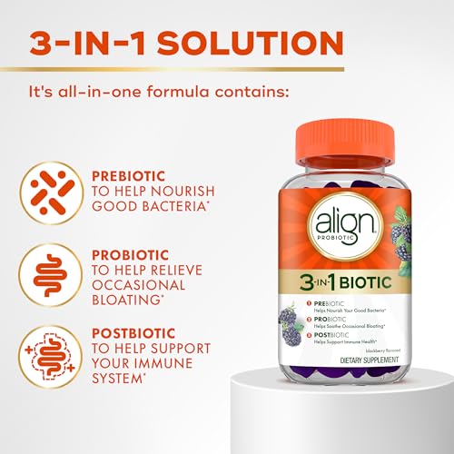 Doctor Recommended #1 Align Probiotic 3-in-1 Biotic Gummies, Prebiotic + Probiotic + Postbiotic, Helps Relieve Occasiona