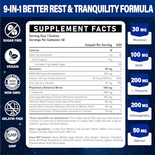 Maximum Strength Melatonin Gummies 30mg for Adult Sleep Aid
| Non-Habit Forming Melatonin Supplement with L-Theanine fo
