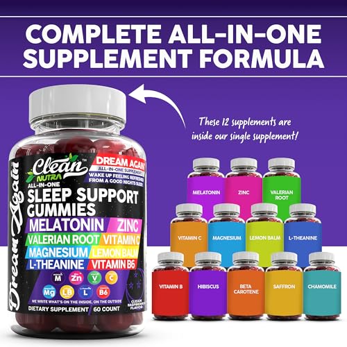 Clean Nutra Melatonin Gummies 10mg | Sleep Aid for Sleep Support & Relaxation with Valerian Root, L-Theanine, Vitamin B6