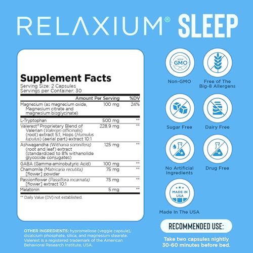 Relaxium Sleep Aid for Adults, Non-Habit Forming Melatonin 5mg with Magnesium Glycinate, Sleep-Promoting Valerest & Ash