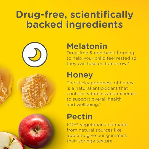 Zarbee's Non-Habit Forming Children's Sleep Gummies with Melatonin, Natural Strawberry, Drug-Free, Promote Natural Sleep