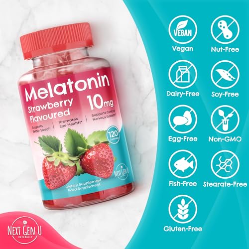 NextGenU Melatonin Gummies - 10 mg Dietary Supplement - Strawberry Flavored - 120 Vegan Gummies - Sleep Aid for Adults -