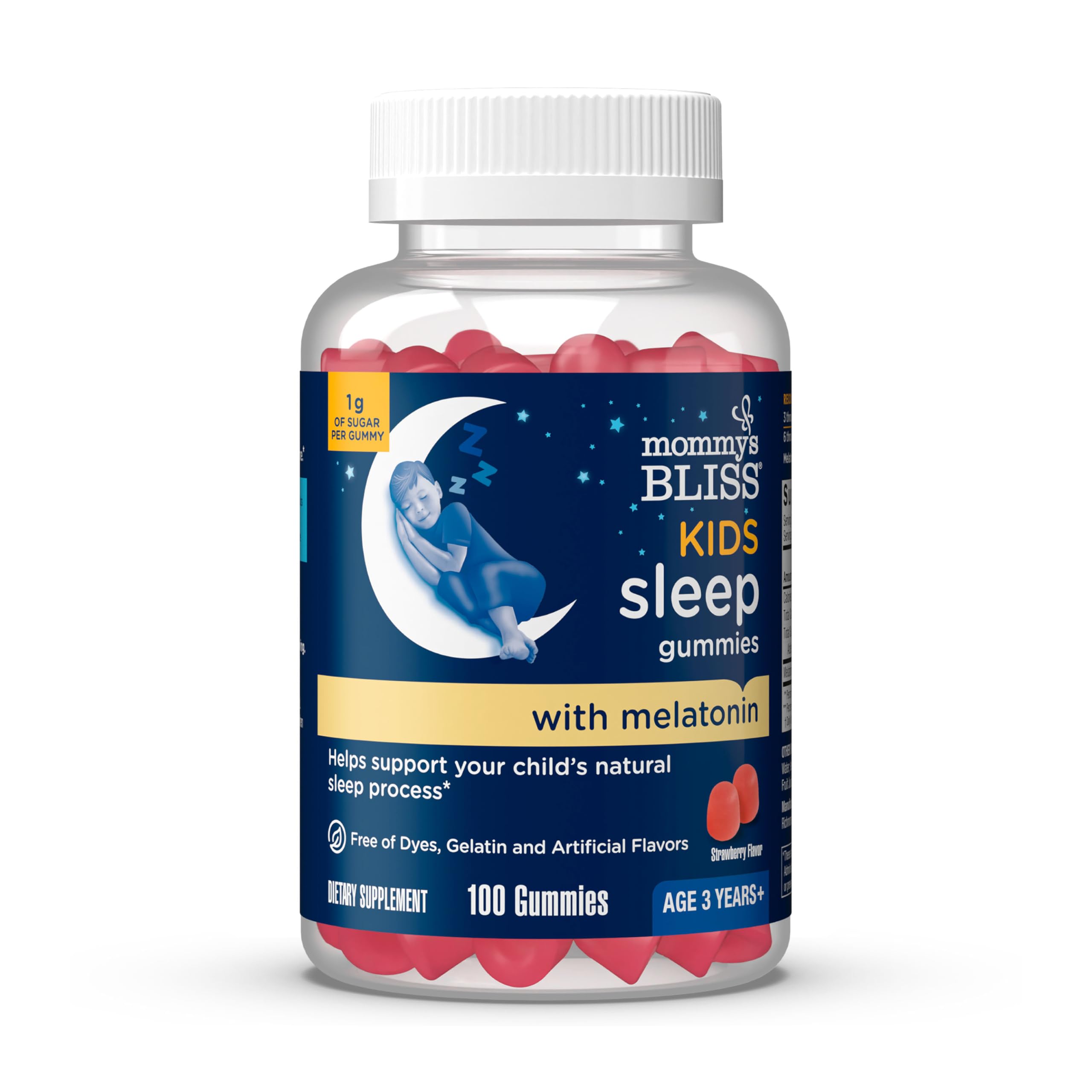 Mommy's Bliss Kids Sleep Melatonin Gummies, Strawberry Flavor, Natural Ingredients, Age 3+, 100 Gummies, Enhanced Sleep,