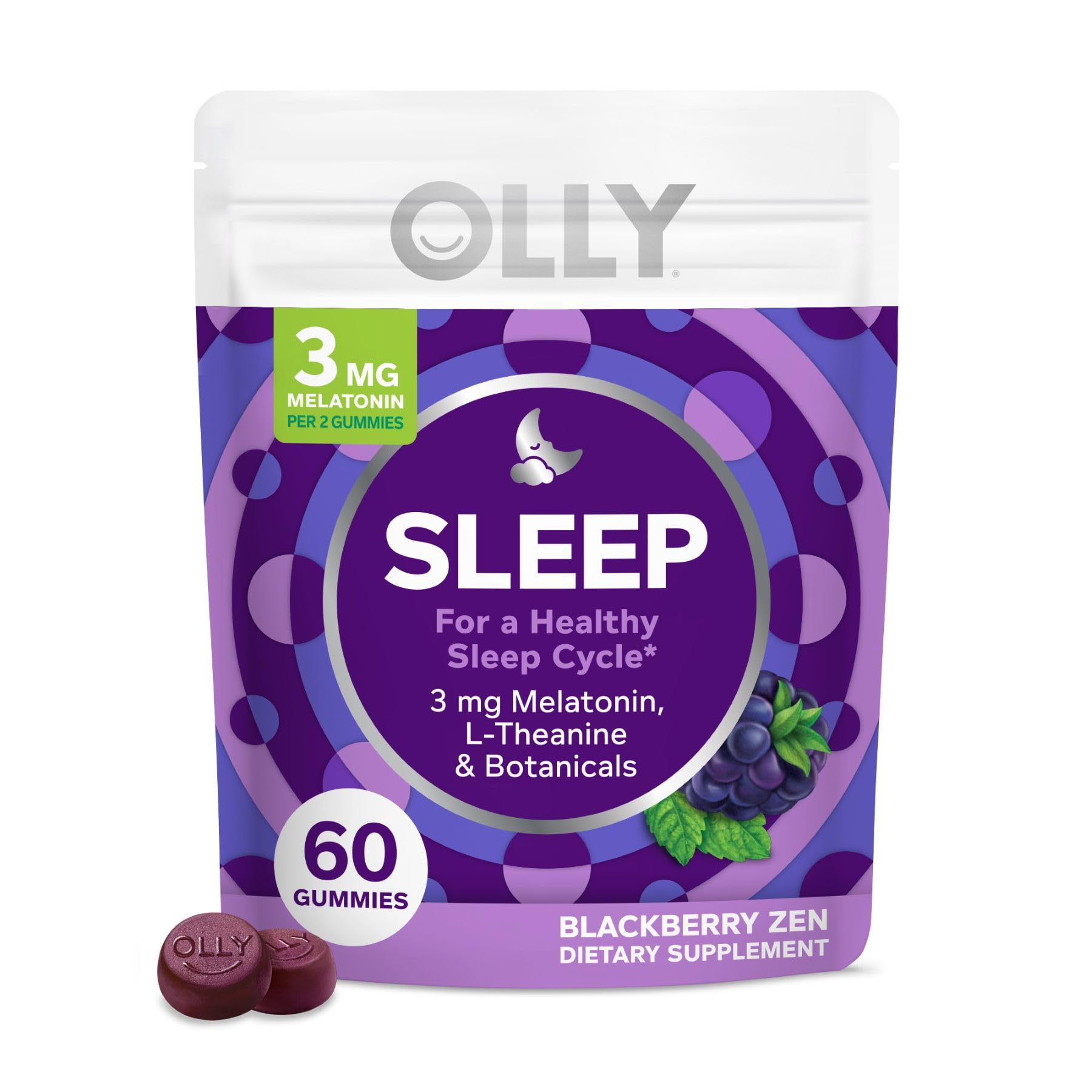 Olly Sleep Gummies 3 mg Melatonin Blackberry Flavor for Better Sleep 60 Count
| Olly Sleep Gummy L-Theanine Chamomile L