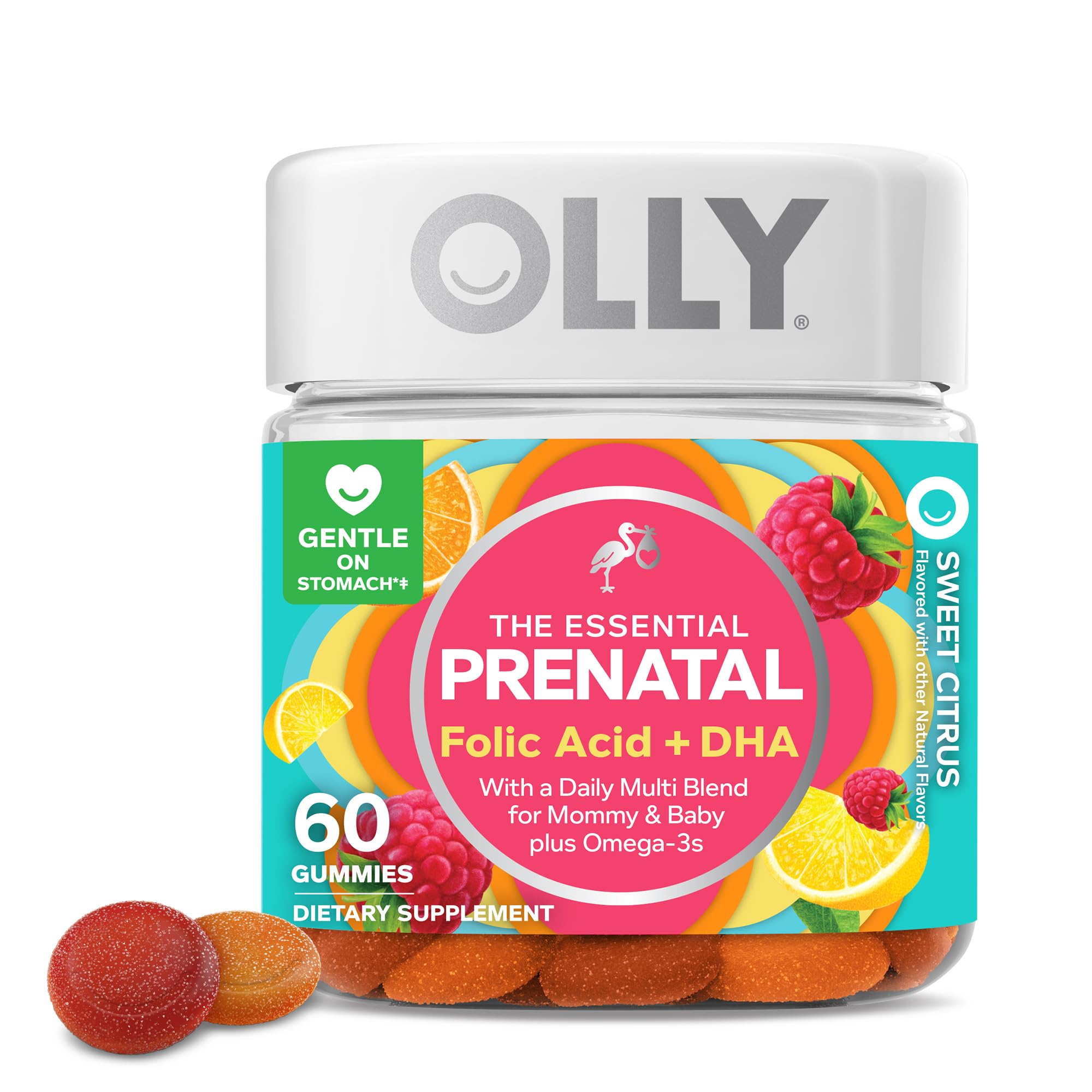  OLLY Prenatal Multivitamin Gummy, Supports Healthy Growth and Brain Development for Mom, Folic Acid and Omega 3 DHA, Ch