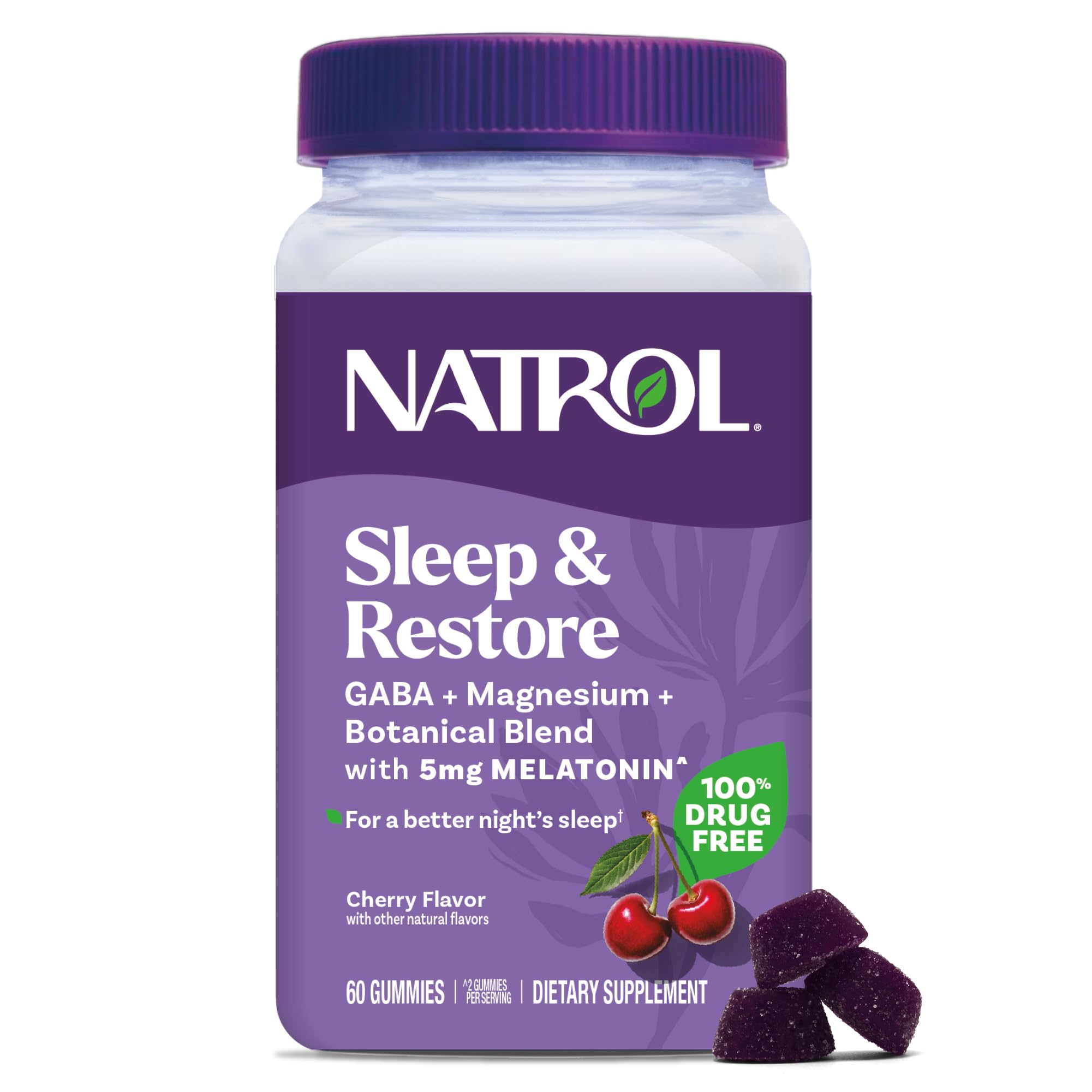 Natrol Sleep + Restore Magnesium Glycinate Gummies with Melatonin 5mg for Better Sleep and Relaxation
| Natrol Sleep +