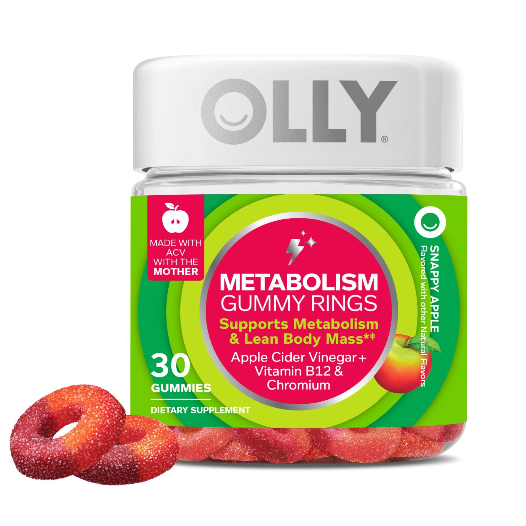  OLLY Metabolism Gummy Rings Apple Cider Vinegar Vitamin B12 Chromium Apple Flavor 30 Count
| OLLY Metabolism Gummy Ring