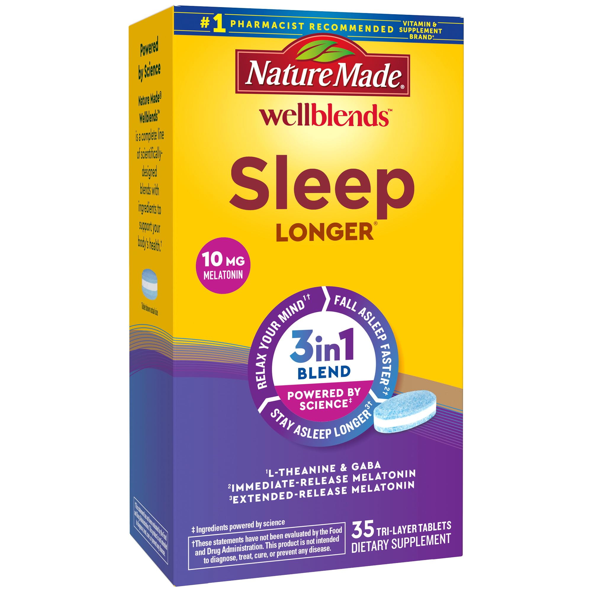 Nature Made Wellblends Melatonin L-theanine GABA Sleep Longer 10mg 100mg 100mg Sleep Supplement for Better Night's Rest