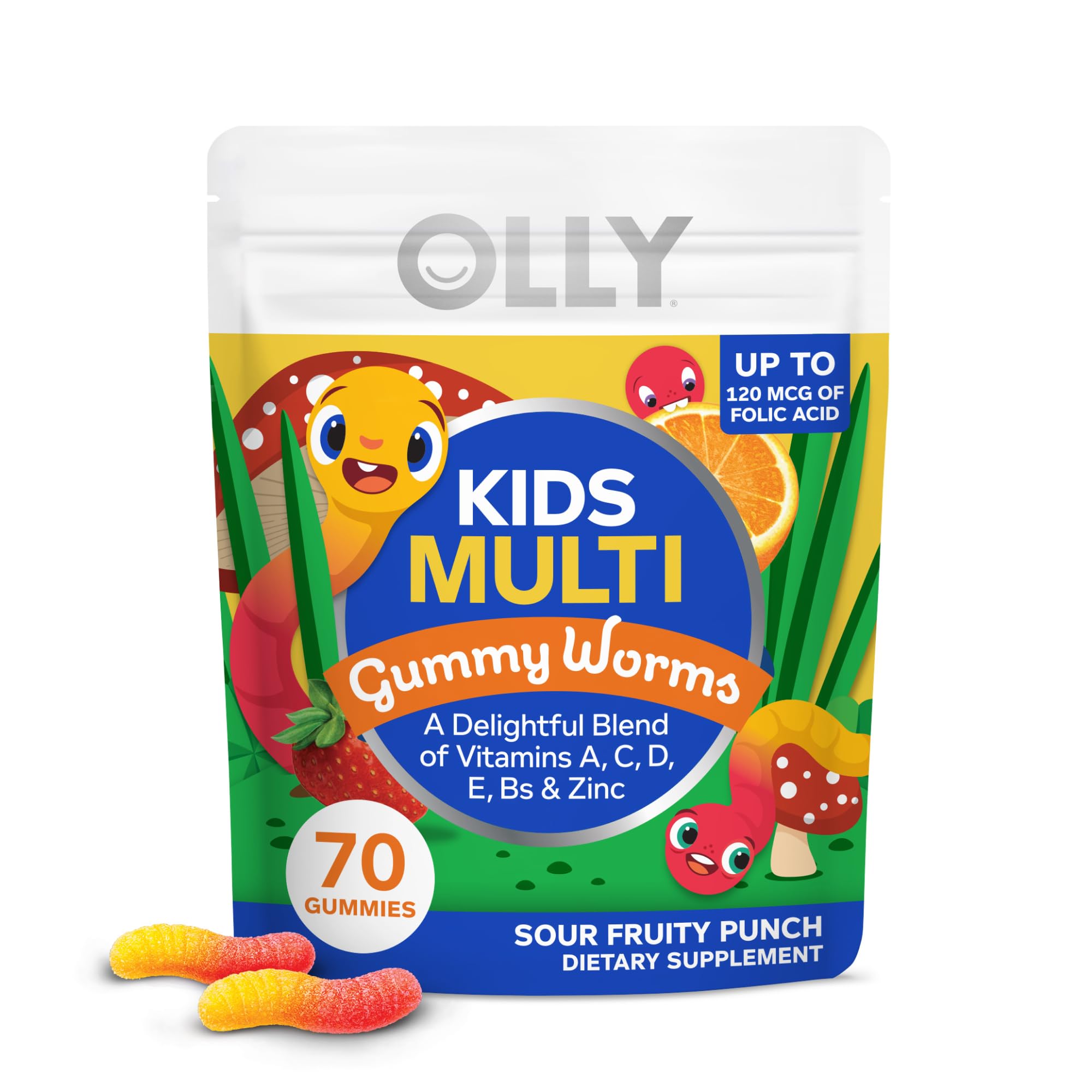 OLLY Kids Multivitamin Gummies, Immune Support for Overall Health, Vitamins A, C, D, E, Bs and Zinc, Sour Fruit Punch Fl