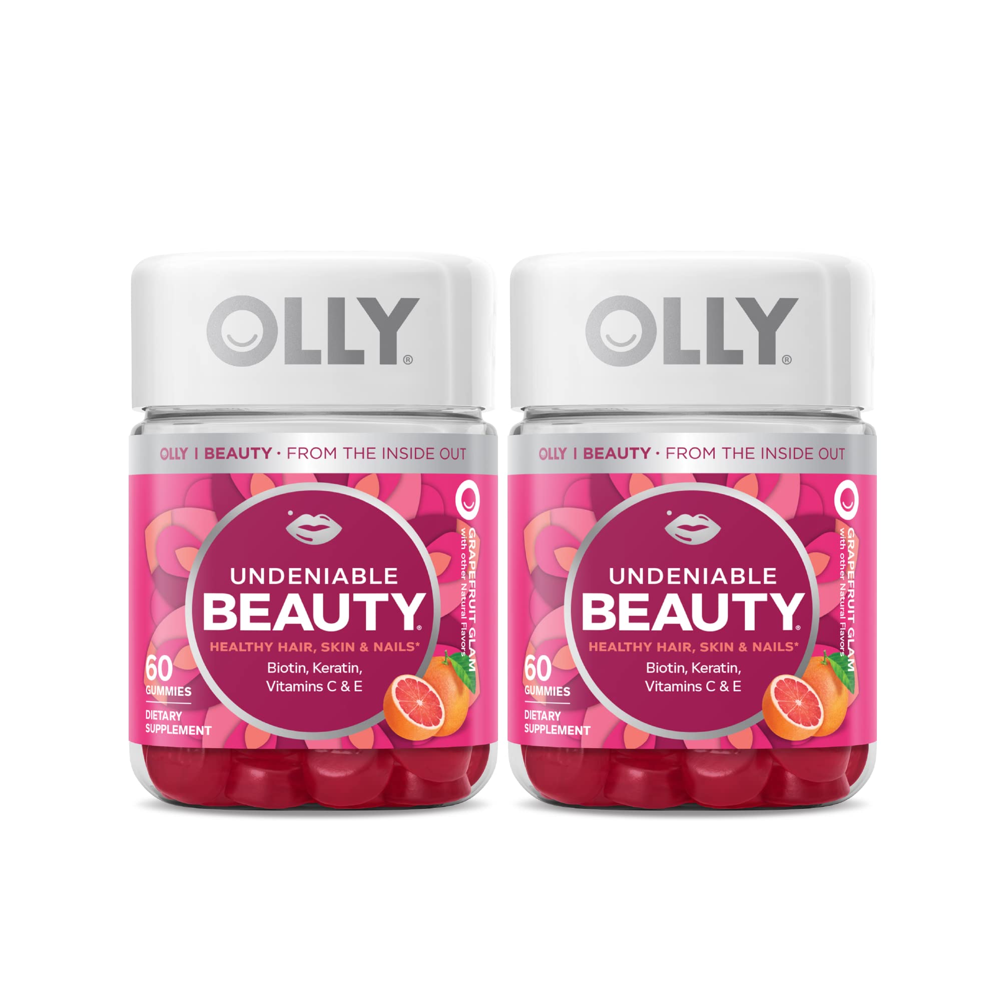 Olly Undeniable Beauty Gummy for Hair Skin Nails Biotin Vitamin C Keratin Chewable Supplement Grapefruit 30 Day Supply