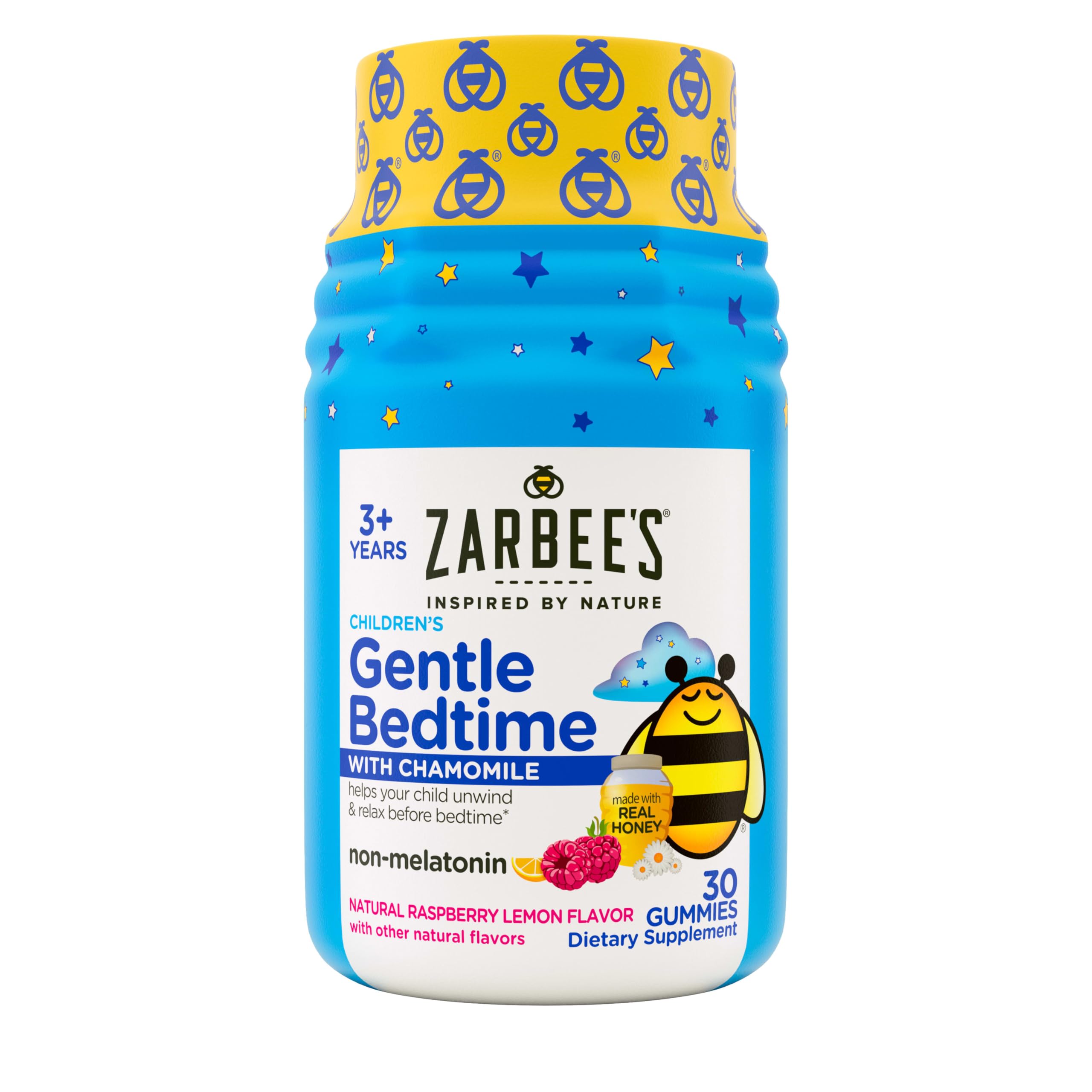 Zarbee's Gentle Bedtime Gummies for Kids Natural Honey Raspberry Lemon Chamomile 30ct Melatonin-Free Relaxation Aid