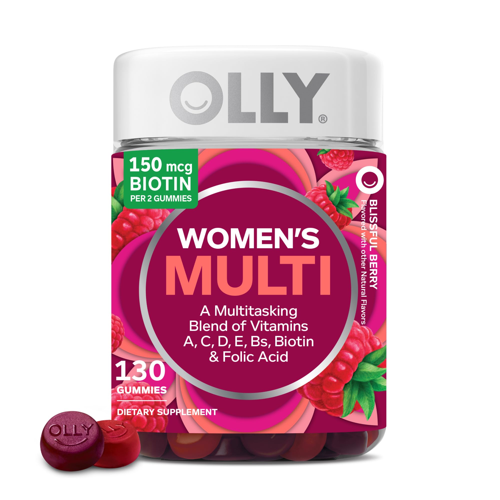  Women's Daily Multivitamin Gummies, Vitamins A, D, C, E, Biotin, Folic Acid, Berry Flavor, Chewable Adult Vitamin Suppl