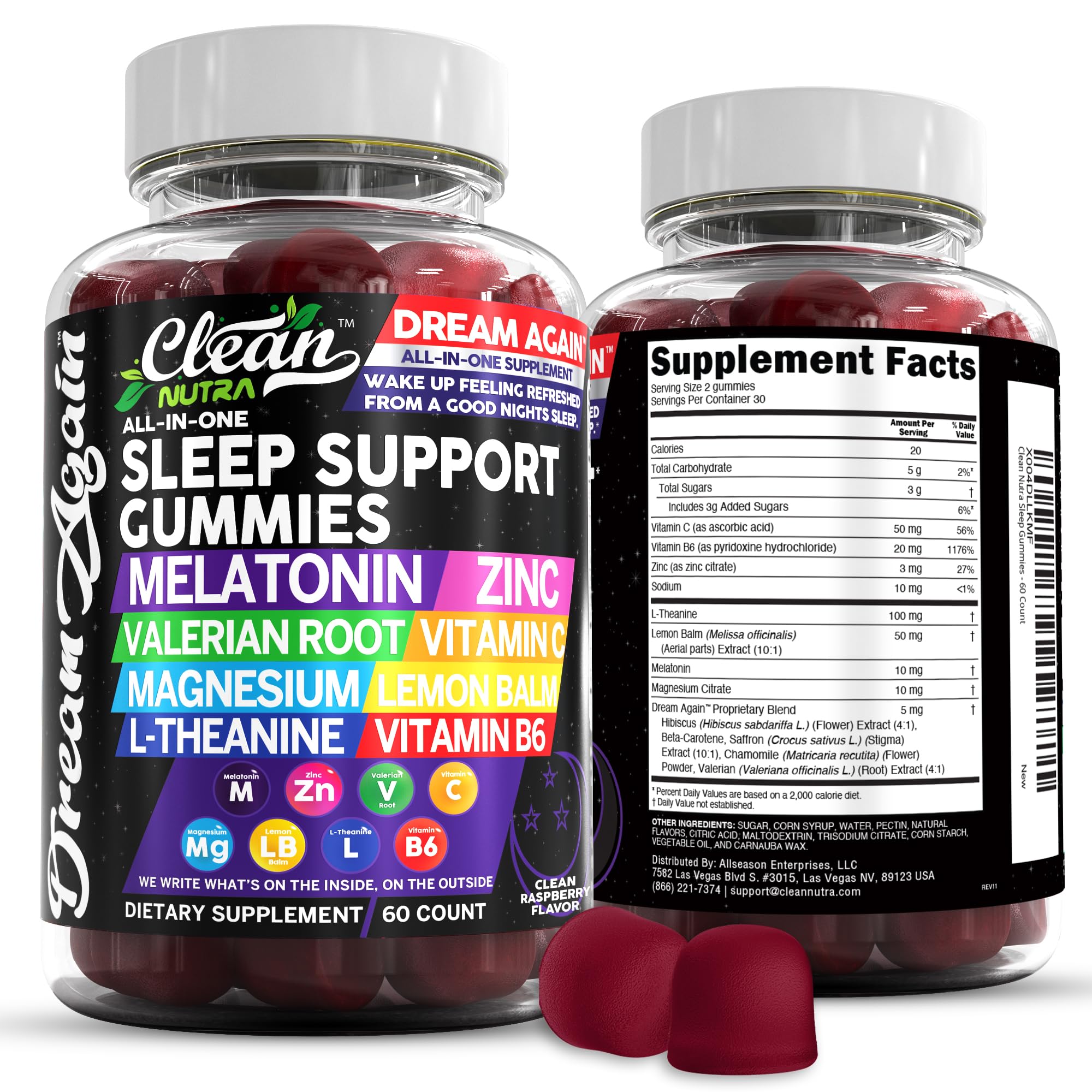Clean Nutra Melatonin Gummies 10mg | Sleep Aid for Sleep Support & Relaxation with Valerian Root, L-Theanine, Vitamin B6