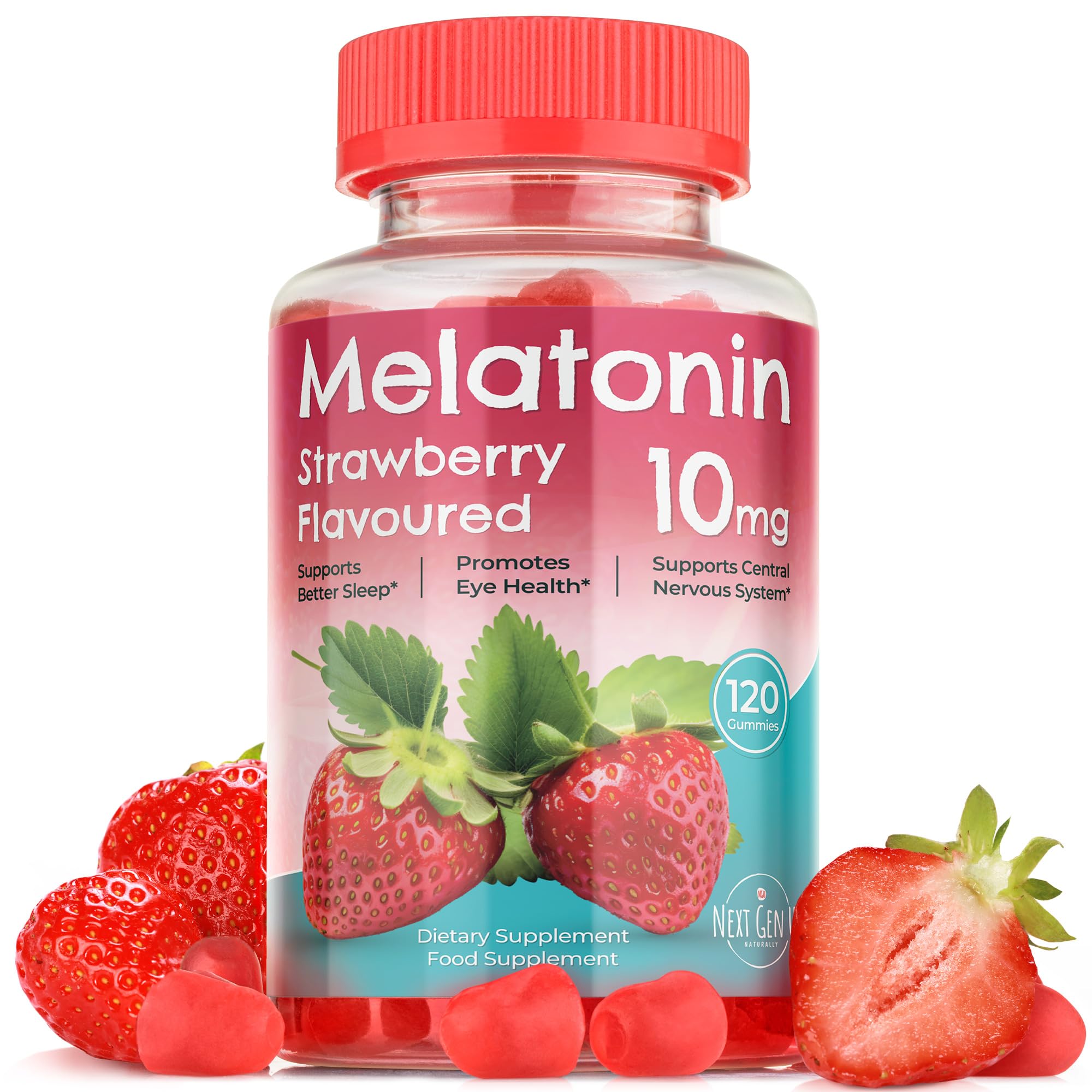 NextGenU Melatonin Gummies - 10 mg Dietary Supplement - Strawberry Flavored - 120 Vegan Gummies - Sleep Aid for Adults -