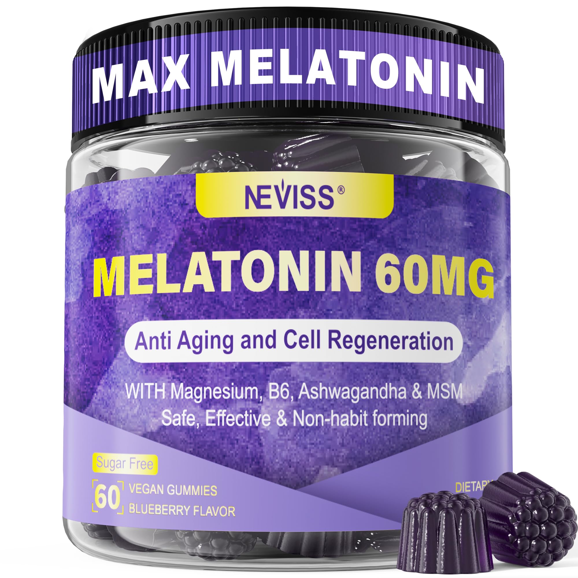 High Dose Melatonin 60mg Gummies for Anti-Aging & Immune Boost
Extra Strength Melatonin 60mg & 30mg Gummies for Brain Su